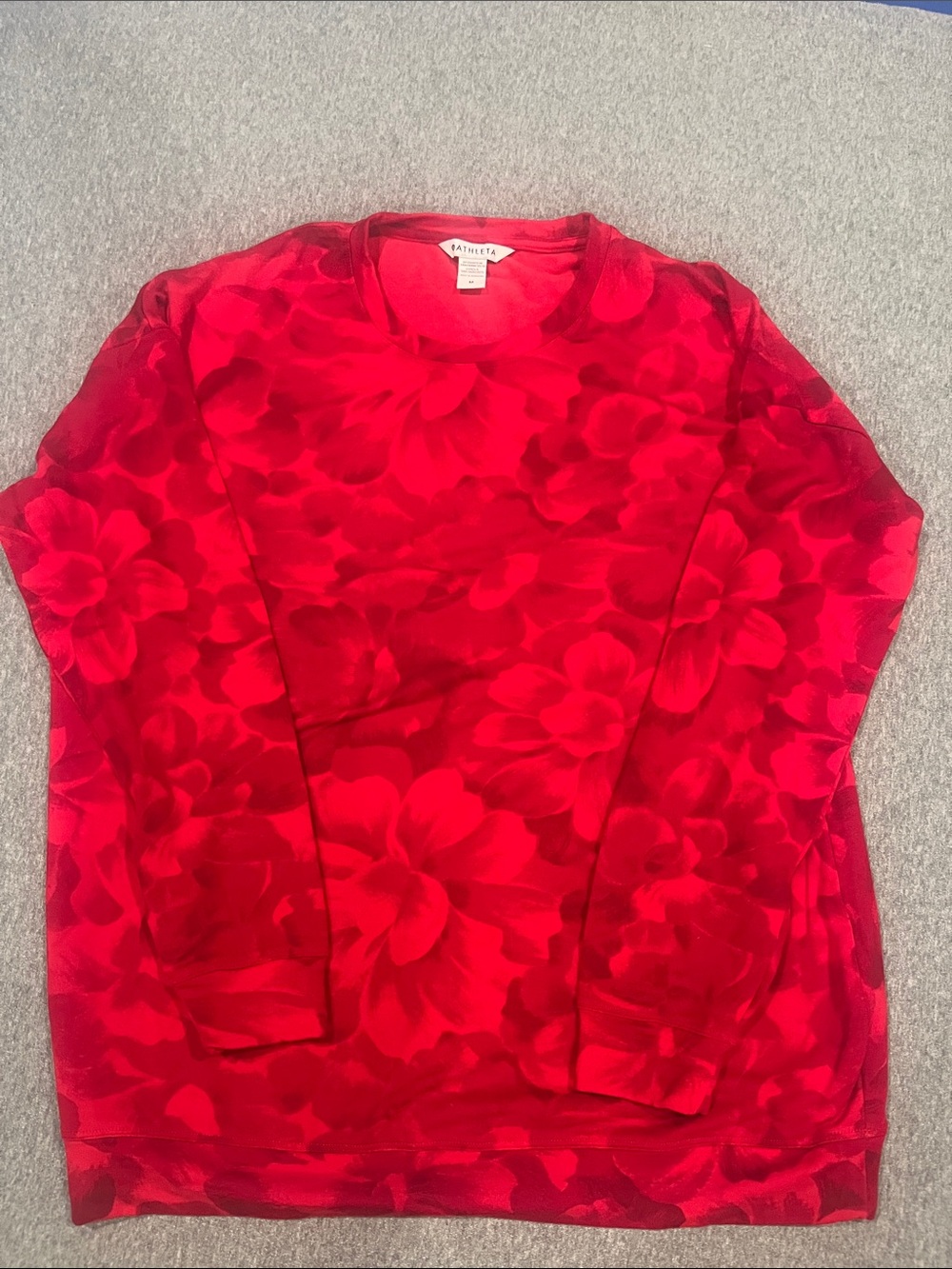 Athleta Balance Chakra Red floral print oversized pullover sweatshirt size M